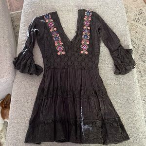 Free people grey and floral lace dress